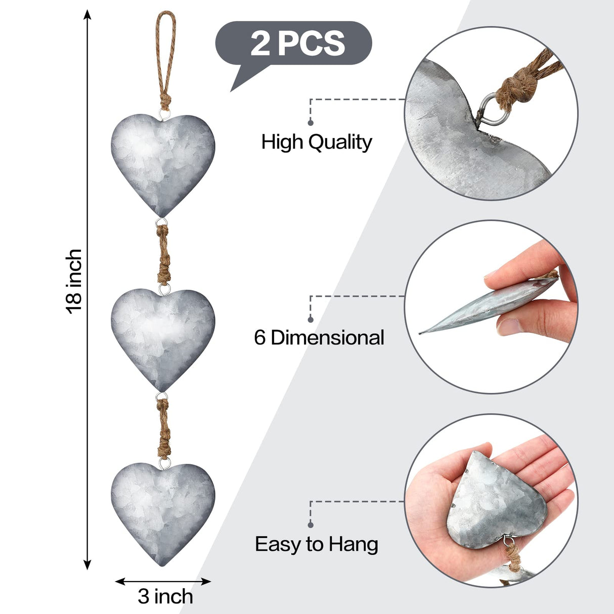 Moxweyeni 2 Pieces Metal Heart Wall Decor Galvanized Heart Hanging Sign Valentine Rustic Wall Hanging Art Crafts for Home Indoor Outdoor(Silver) Moxweyeni