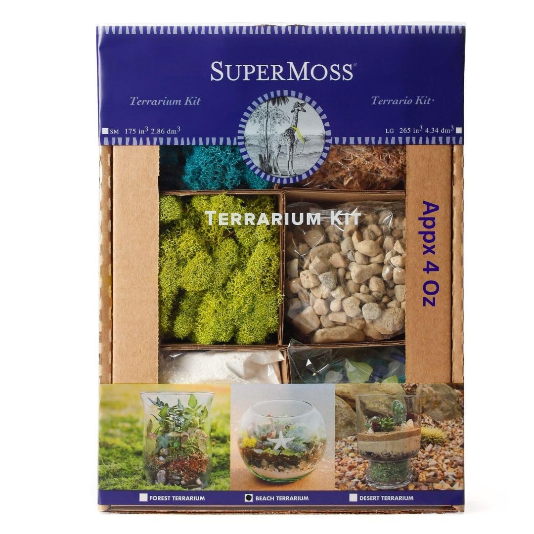 SuperMoss (90422) Beach Terrarium DIY Kit – Create Stunning Nature-Inspired Mini Gardens – Perfect for Home Decor, Office Gifts, and Plant Lovers, Appx 4 Oz SuperMoss