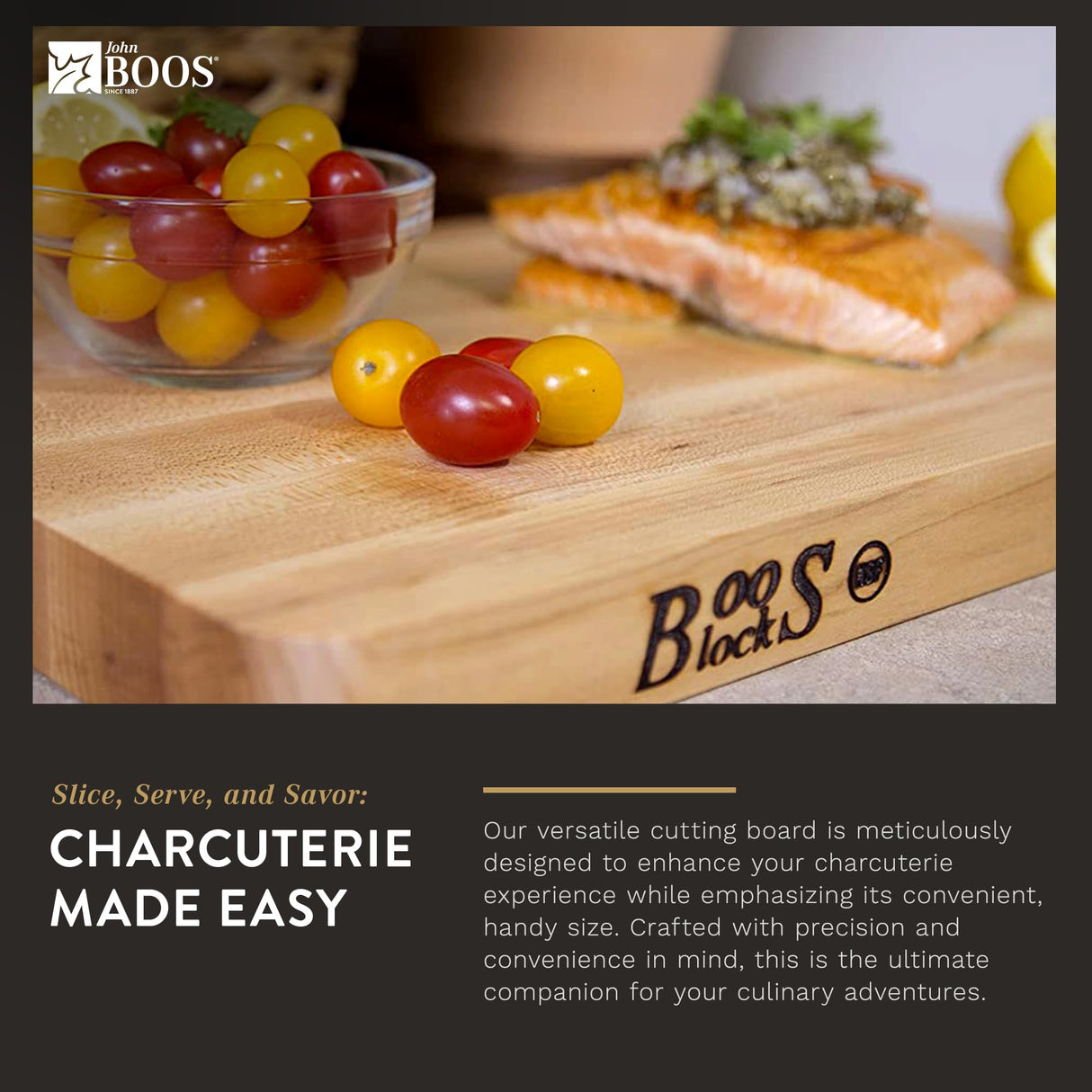 John Boos Chop-N-Slice Maple Wood Cutting Board for Kitchen Prep, 1" Thick, Small, Edge Grain, Rectangle Charcuterie Boos Block, 16" x 10", John Boos