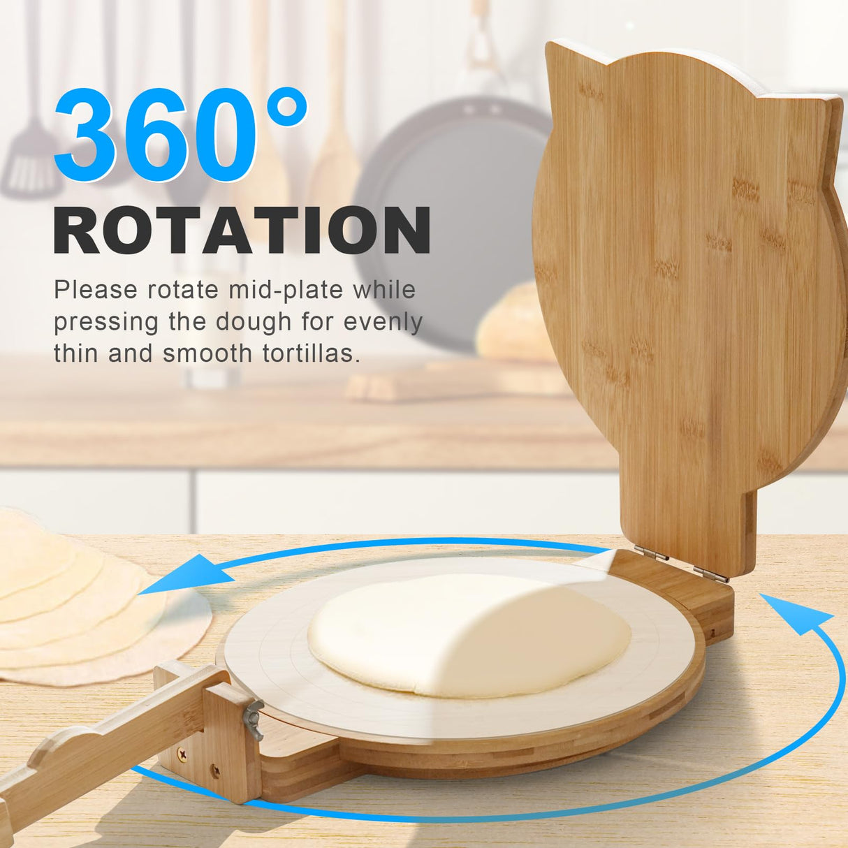 Bamboo Tortilla Press 10 Inch Wooden Tortillas Maker with 100PCS Parchment Paper Large Tortillera Presser for Mexican Taco, Pataconera, Dough Press Cuesonmy