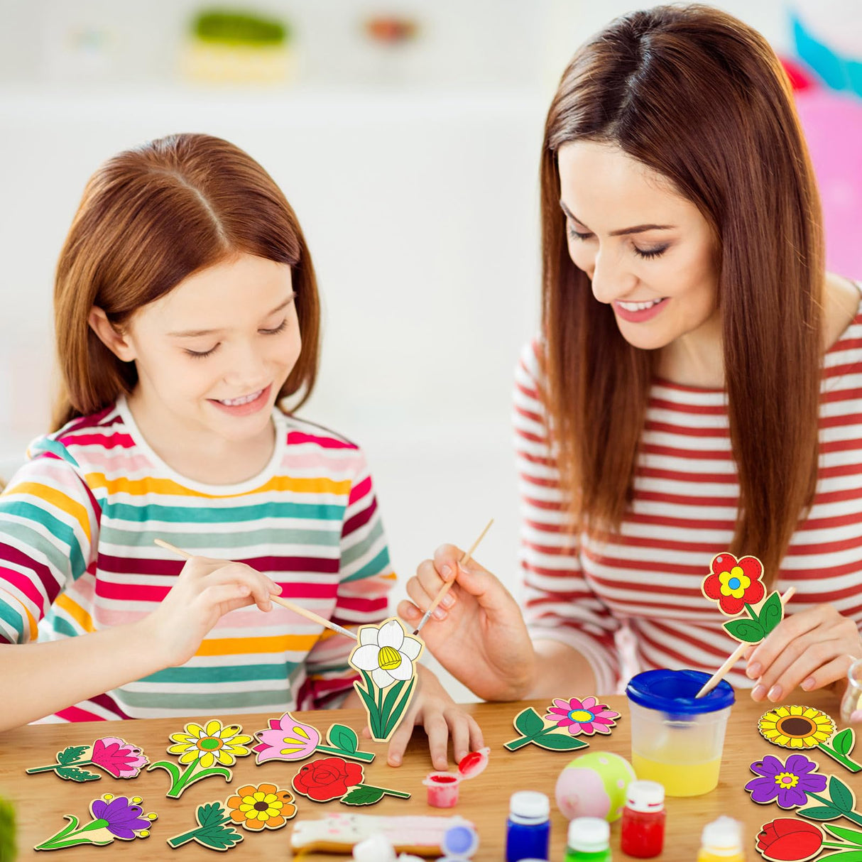 Relaxgiant 48 Pcs Wooden Spring Flowers for Kids DIY Blank Unfinished Wood Flowers Ornaments Crafts Wooden Flower Ornaments Spring Wooden Arts and Crafts for Kids Art Painting Projects Hanging Decor Relaxgiant