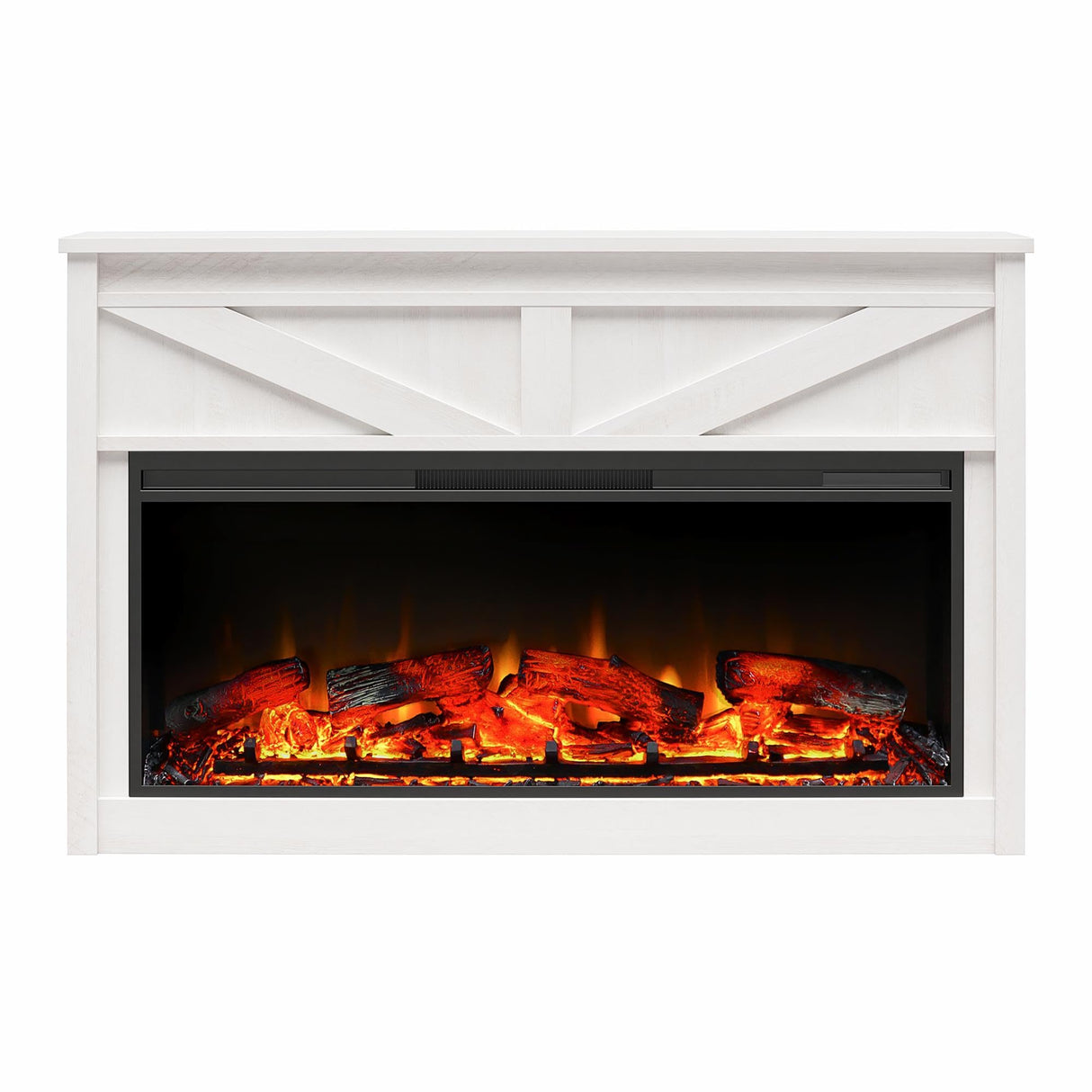 Ameriwood Home Farmington Wide Modern Farmhouse Mantel with Electric Fireplace, 49", Ivory Oak Ameriwood Home