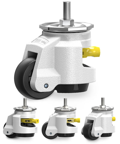 HOLKIE Leveling Stem Casters Set of 4 Heavy Duty Retractable Caster Wheels, 1/2" and M12 Stem Size, Total Capacity 3300 Lbs, Adjustable Wheel with Ratchet Handle for Workbench, Machine, Equipment