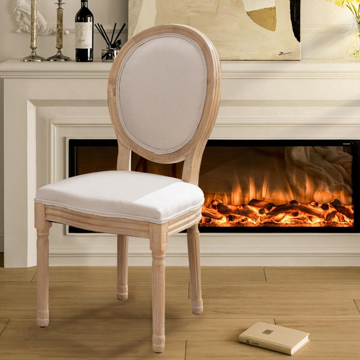 SoarFlash French Dining Chairs Set of 4, Vantage Dining Chair with Round Back, Farmhouse Country Dining Chair for Kitchen,Bedroom,Beige SoarFlash