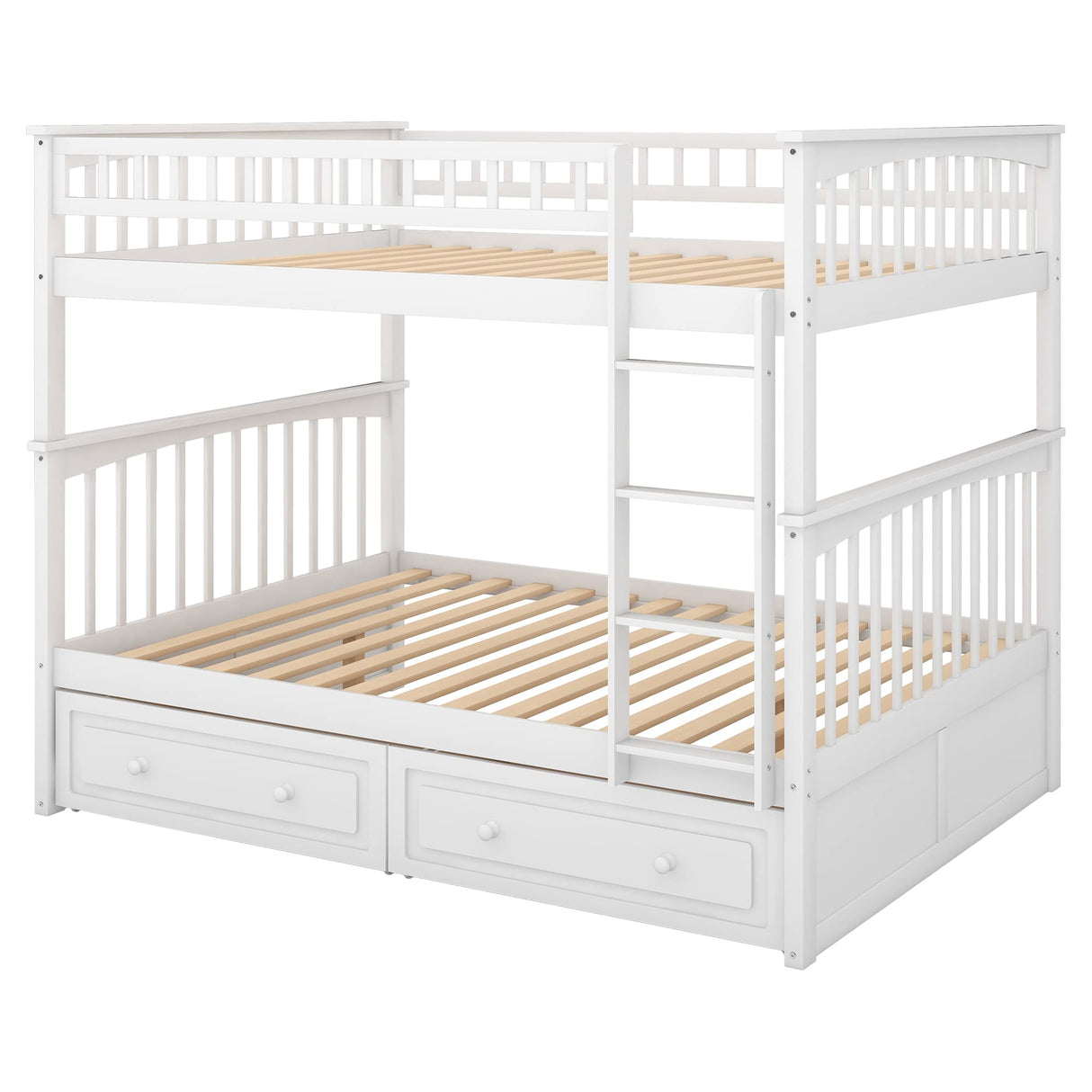 Harper & Bright Designs Full Over Full Wood Bunk Bed with Two Storage Drawers and Ladder, Convertible Storage Bunk Bed Can Be Divided Into Two Full Size Daybeds (White) Harper & Bright Designs