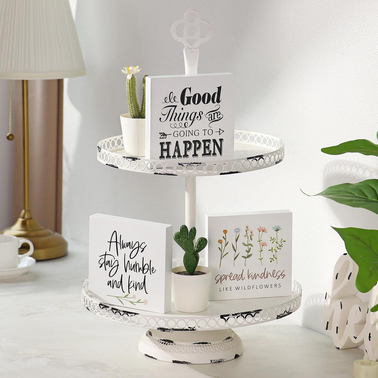Decor unlimited Farmhouse Decor, 3 Pcs 5x5 Inches Office Home Sayings Wooden Block Signs - Funny Quotes for Tiered Tray Wood Signs Decor - Wooden Block Signs Set Table Centerpiece Decorations for Home Office Shelf Desk Decor unlimited