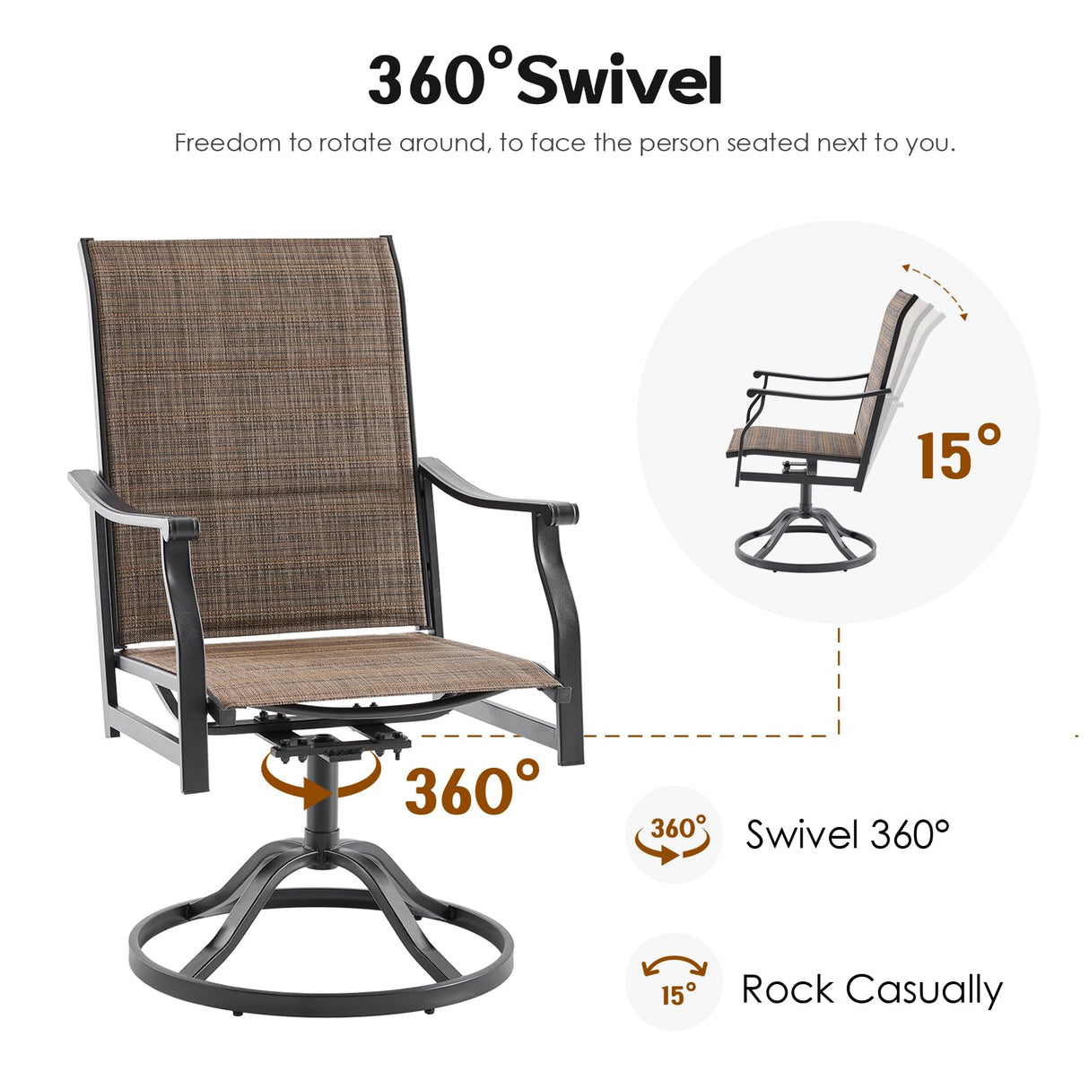 Soohow Patio Dining Set for 6, 7-Piece Outdoor Dining Table and Chairs Set, 6 x Swivel Outdoor Chairs with Paded Textilene and 60"x35" Patio Table with 1.57" Umbrella Hole for Poolside, Backyard Soohow