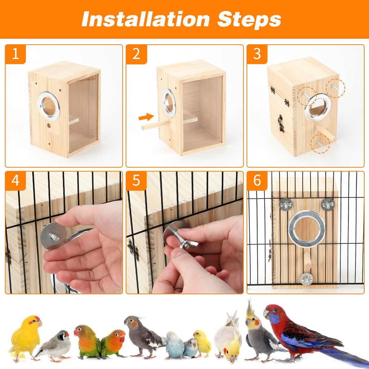 Rypet Transparent Bird Nest Boxes, Wood Parakeet Nesting Box for Cage, Upright Bird Nest Breeding Box with Perch Bird Cage House for Parakeet Lovebirds Budgie Finch Parrotlets Canary L Rypet