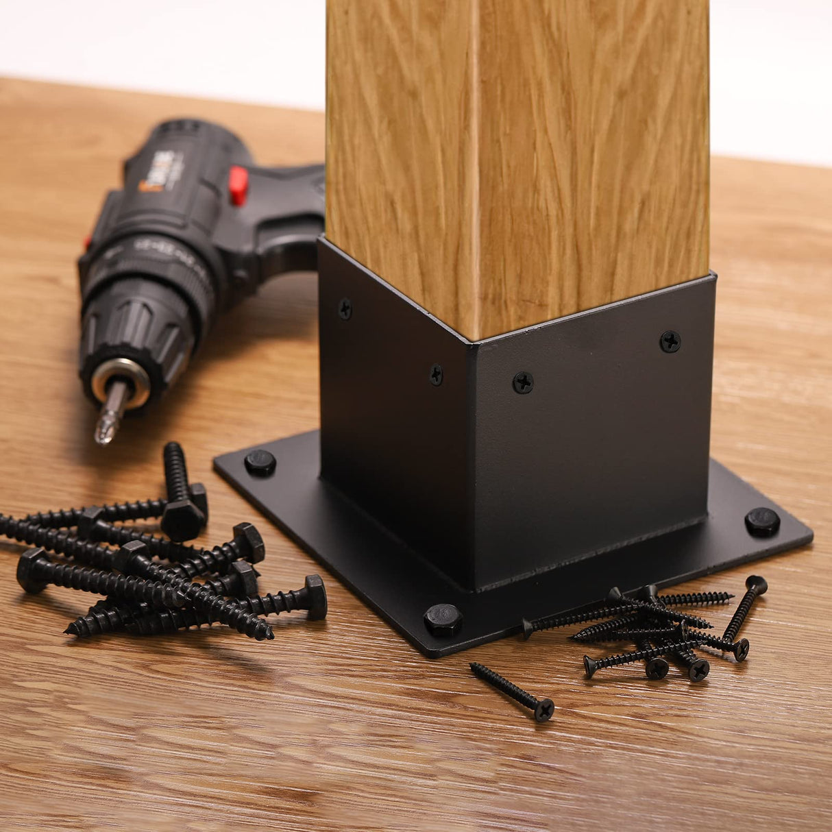 Yesland 4 Pack 4 x 4 Post Base, Inner Size 3.6 X 3.6 Inch Iron Post Bracket with Black Coating Heavy Duty Flange Anchor Base, Support Deck Base with Screws for Pavilion, Deck Railing, Fence, Mailbox Yesland