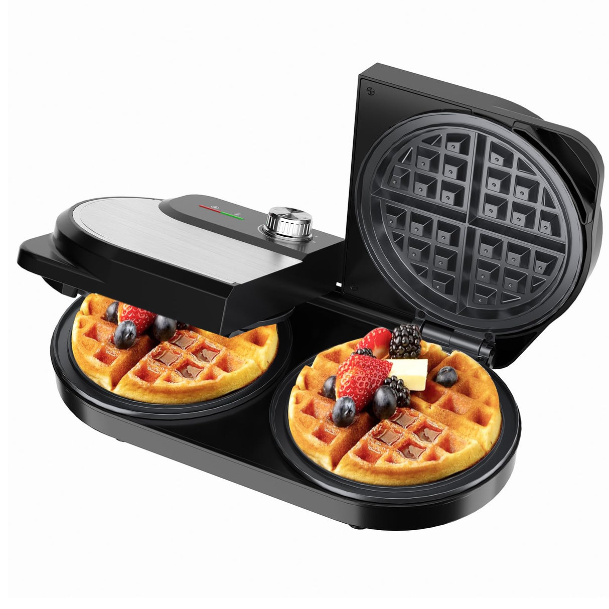 YASHE Double Waffle Maker 6 Inch, 1400W Belgian Waffle Maker for Breakfast and Snacks, Stainless Steel Waffle Iron with Nonstick Plates, Temperature Knob, Cool-Touch Handles YASHE