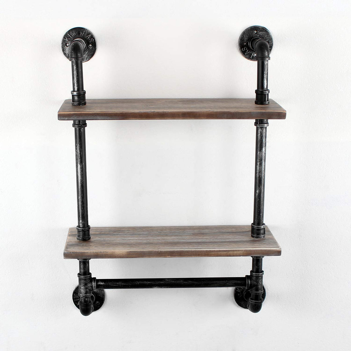 Industrial Pipe Shelf Bathroom Shelves Wall Mounted,19.6in Rustic Wood Shelf with Towel Bar,2 Tier Farmhouse Towel Rack Over Toilet,Pipe Shelving Floating Shelves Towel Holder,Retro Grey MBQQ