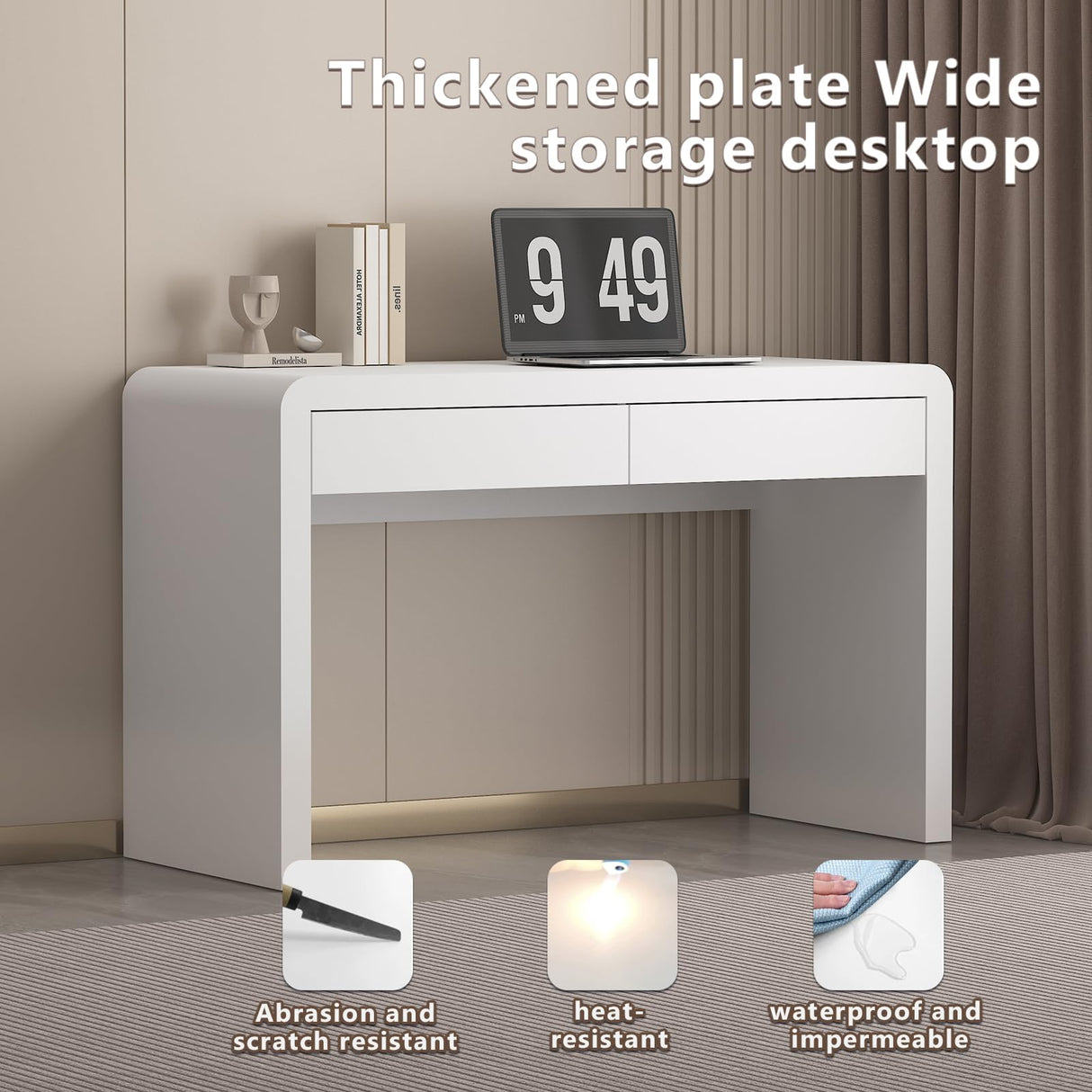 Dongge White Computer and Gaming Desk with Drawers.Home Office desks for Bedroom.Wooden Kids' Writing Table.Three-Layer Lacquered Thick Wooden Board Work Desk That can be Used as a Vanity(Z-101) Dongge