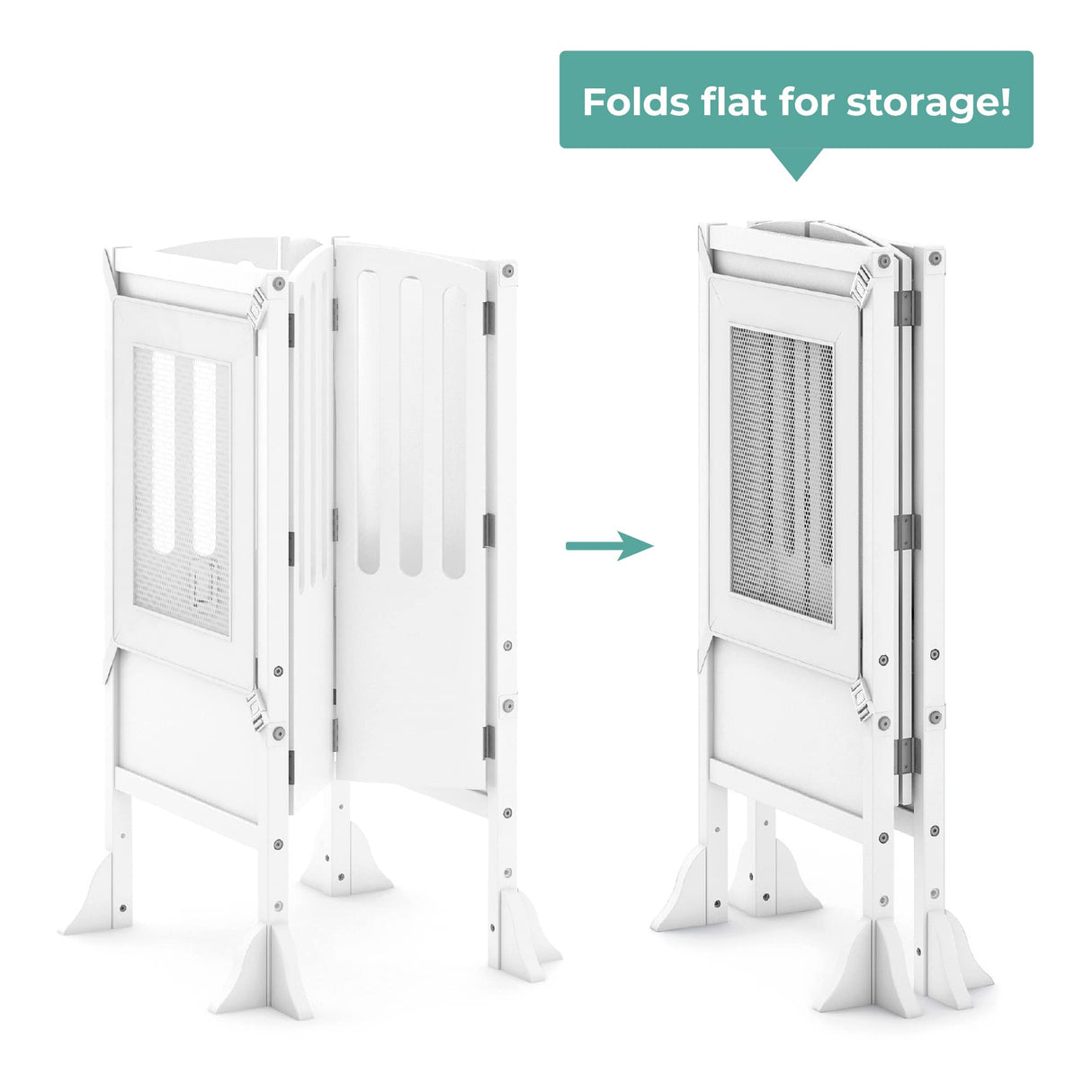 Guidecraft Kitchen Helper® Toddler Tower Step Stool - Contemporary - White: Folding Adjustable Height Montessori Wooden Learning Furniture with Keepers Guidecraft