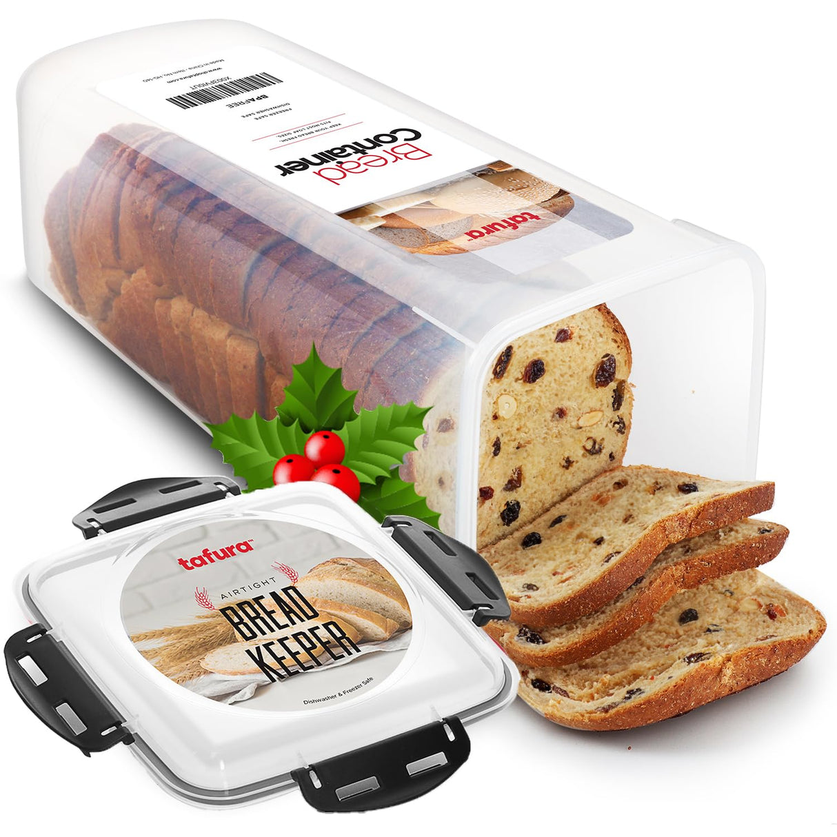 Tafura Bread Container - 5.8 Liter BPA Free Plastic Bread Box - Container/Holder for Homemade Loaves and Baked Goods with Black Airtight Lid Tafura