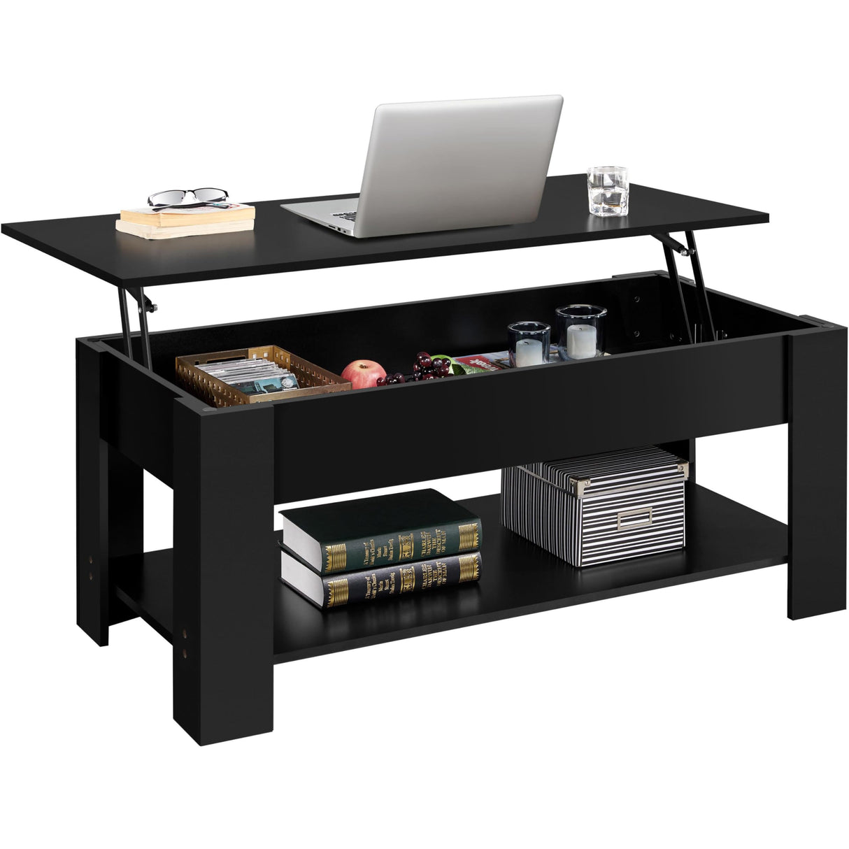 Yaheetech Lift Top Coffee Table with Hidden Compartment and Storage Shelf, Rising Tabletop Dining Table for Living Room Reception Room, 47.5in L, Black Yaheetech