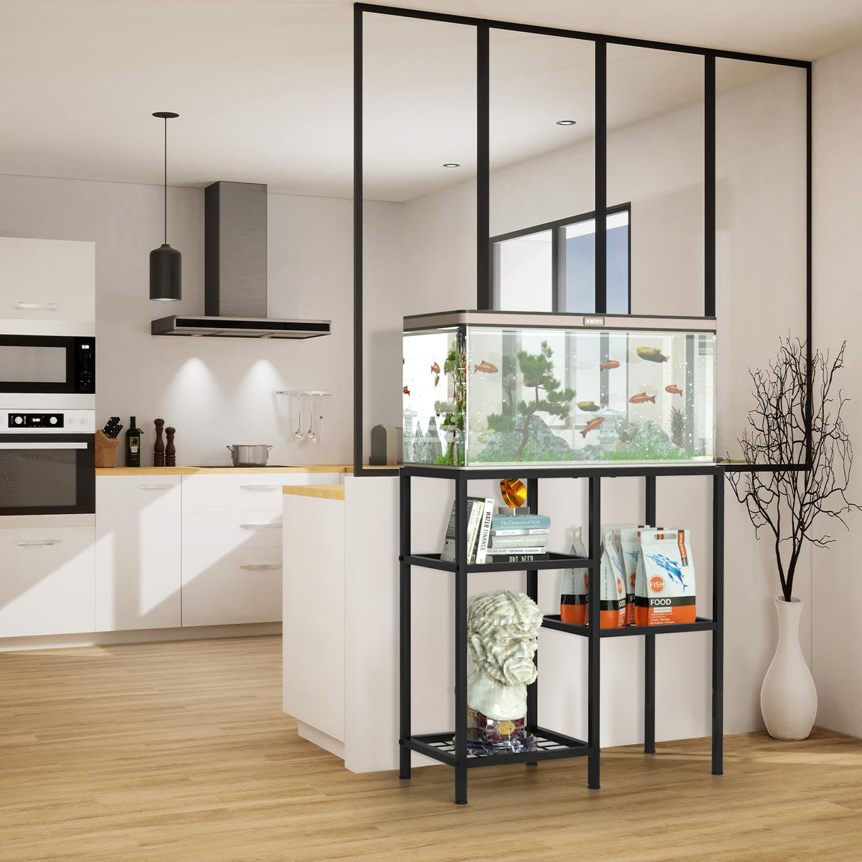 YBING Fish Tank Stand 20 Gallon Aquarium Stand Aquarium Turtle Tank Reptile Tank Stand with 3-Tier Small Metal Shelf YBING