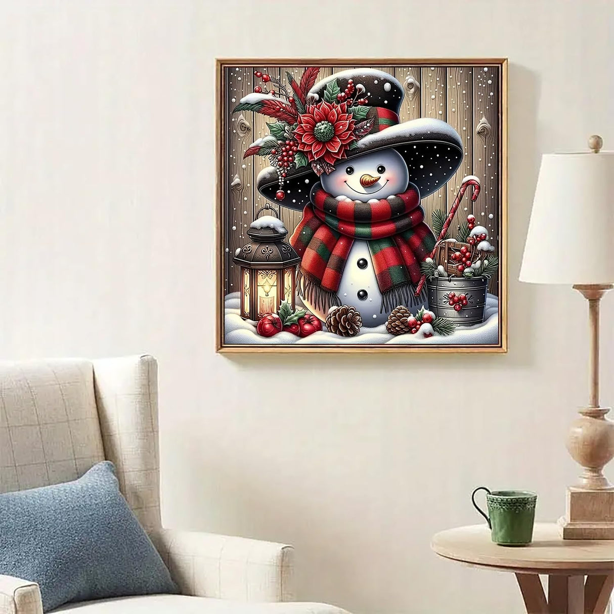 Winter Snowman Light Flower Diamond Art Kits for Adults, 5D Diamond Painting Kits for Adults Beginners, DIY Full Round Drill Diamond Dot Painting Gem Art Kits for Adult, Home Wall Decor 13.8x13.8 Inch VCLKDIY