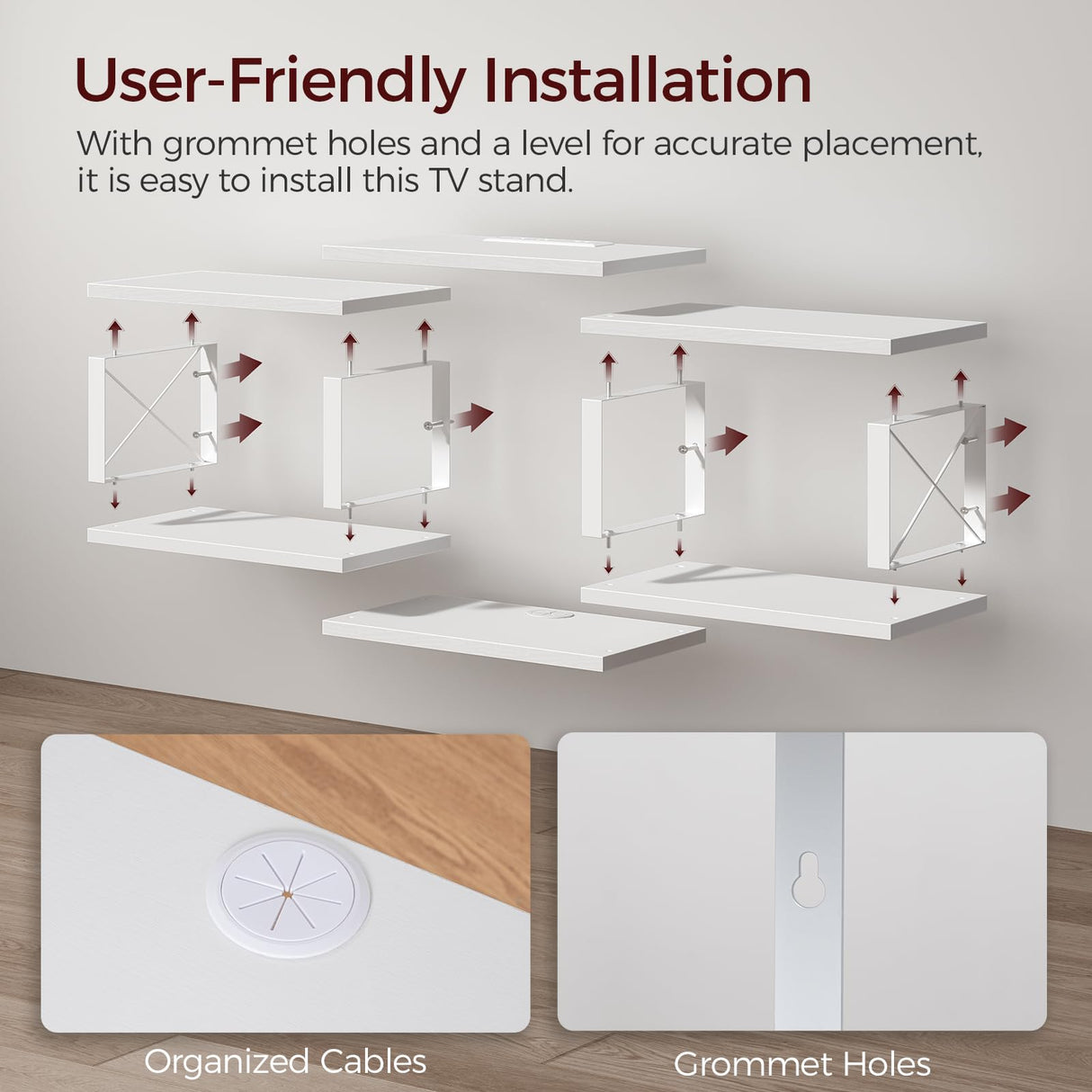 MAHANCRIS Floating TV Stand with Power Outlet, Wall-Mounted Entertainment Console Center with Storage, Floating TV Shelf for Under TV Storage, for Living Room, Bedroom, White TVBW101E01 MAHANCRIS