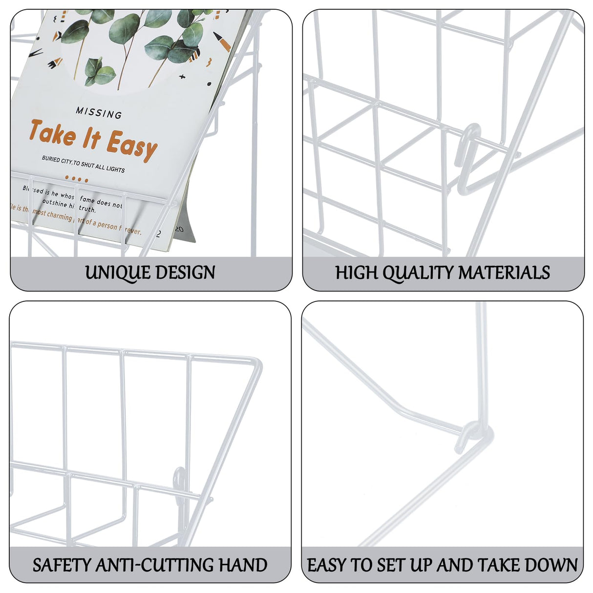 Queekay 6 Tier Wire Countertop Rack Comic Book Rack Wide Tabletop Display Magazine for Book Brochure Literature Greeting Card Shelf Holder Stand (White) Queekay