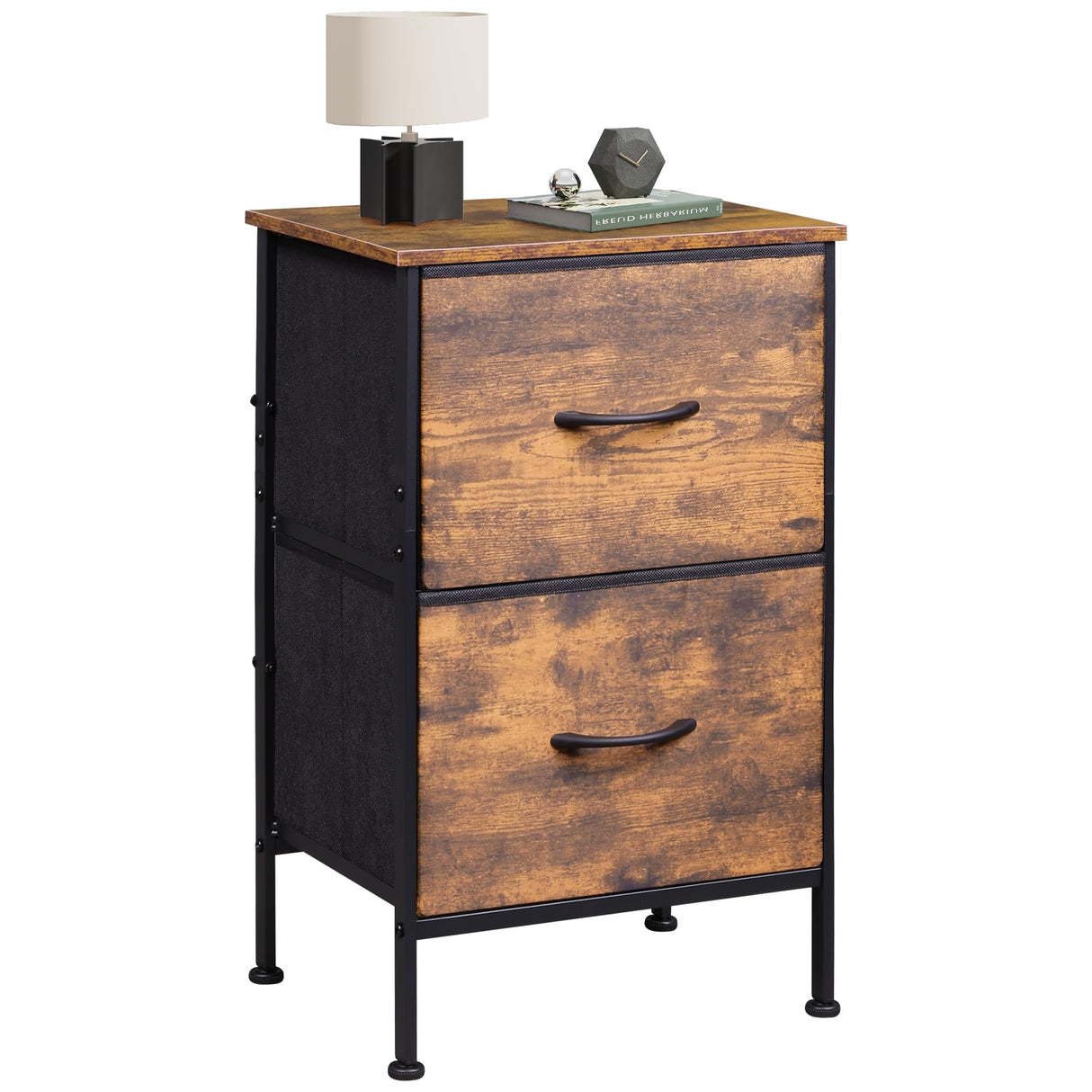 WLIVE Night Stand with Drawers, Dresser for Bedroom with 2 Fabric Drawer, Small Bedside Tables, Nightstand End Table Furniture, College Dorm, Rustic Brown Wood Grain Print, Size L WLIVE