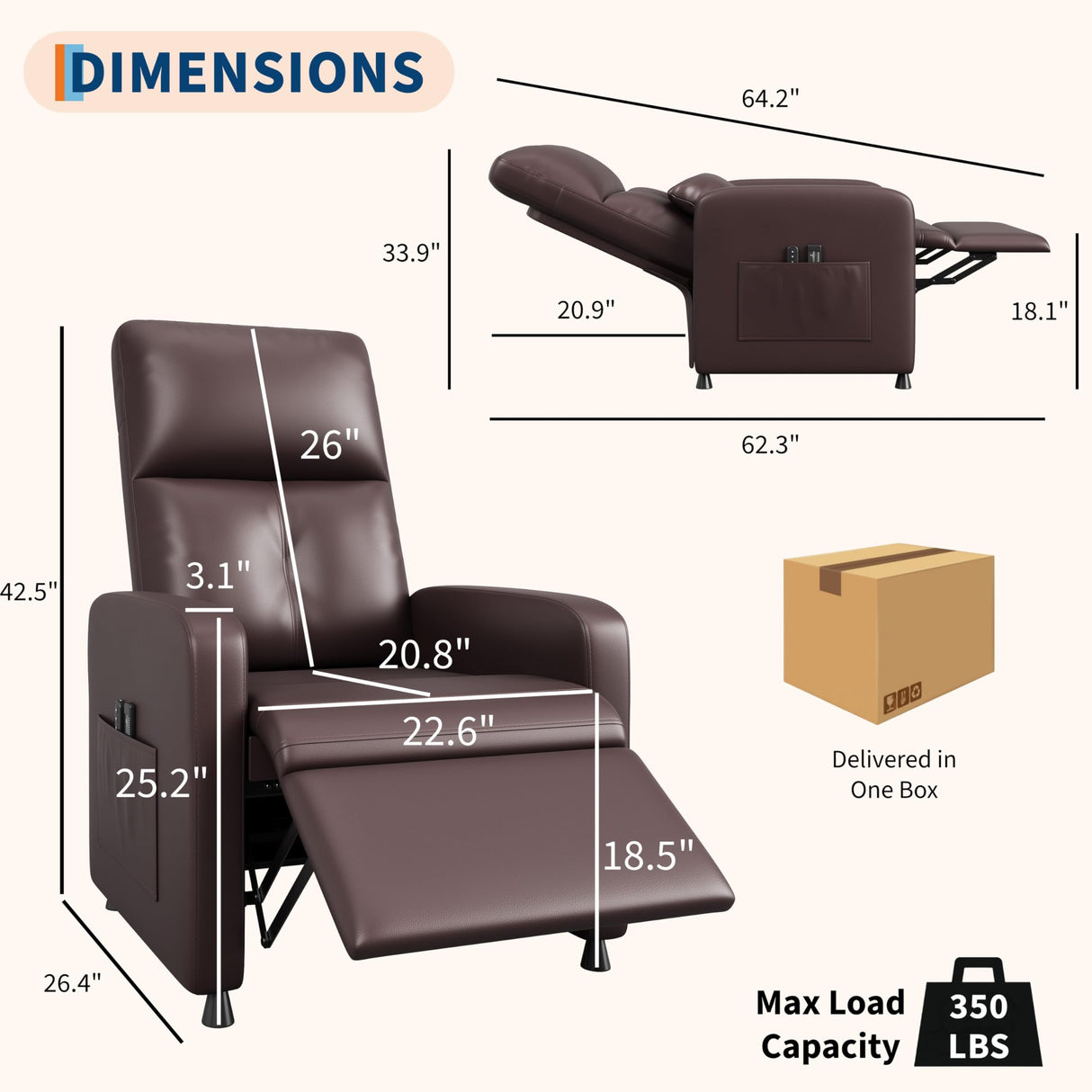 GarveeHome Power Recliner Chair - Heat and Massage, Adjustable Electric Recliner Ergonomic PU Leather Single Sofa, Tall Back, Padded Seat, Home Theater Seating for Living Room GarveeHome
