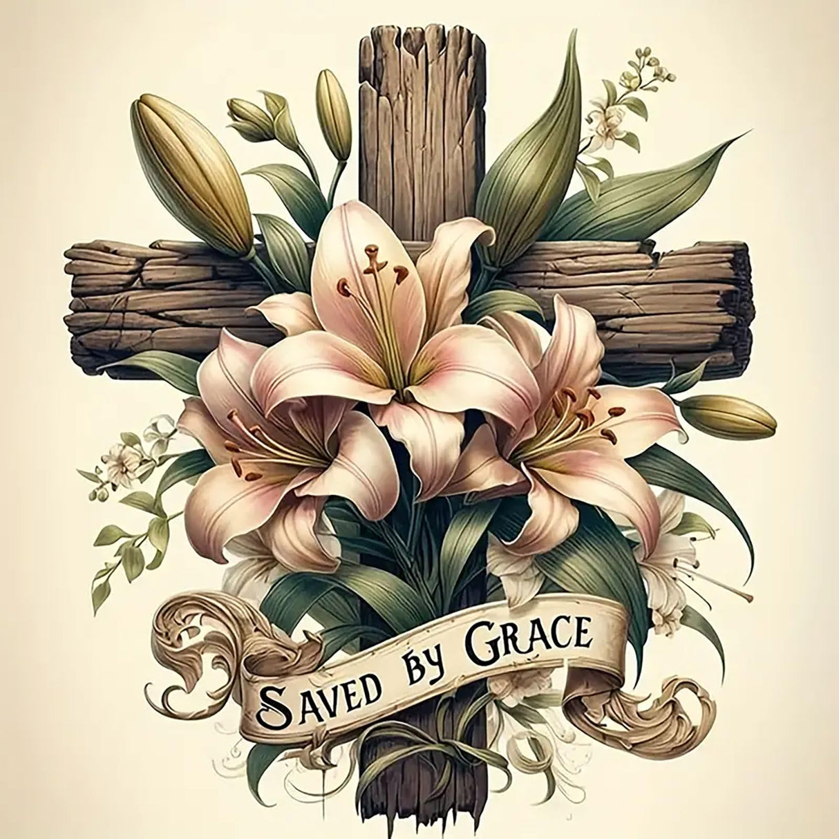 5D Cross Diamond Art Kits for Adults Beginners,DIY Full Round Drill Diamond Painting Kits Religious Cross With Lily Flowers, Paint by Diamonds Dot Gem Art Crystal Easy,Home Wall Decor 13.7X13.7Inch CHWGLFGG