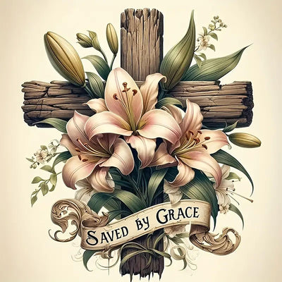 5D Cross Diamond Art Kits for Adults Beginners,DIY Full Round Drill Diamond Painting Kits Religious Cross With Lily Flowers, Paint by Diamonds Dot Gem Art Crystal Easy,Home Wall Decor 13.7X13.7Inch