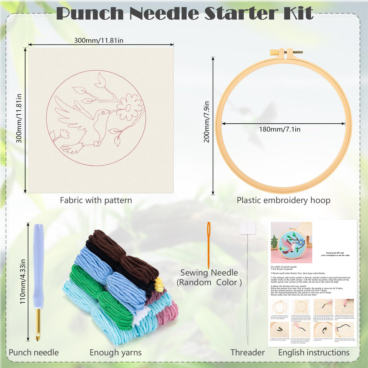JSRQT Punch Needle Kit for Beginners, Punch Needle Starter Kit for Adult Kids with Bird Pattern, DIY Craft Cross Stitch Rug Beginners Kit, Handmade Punch Needle Embroidery Kit with Tool for Home Decor JSRQT