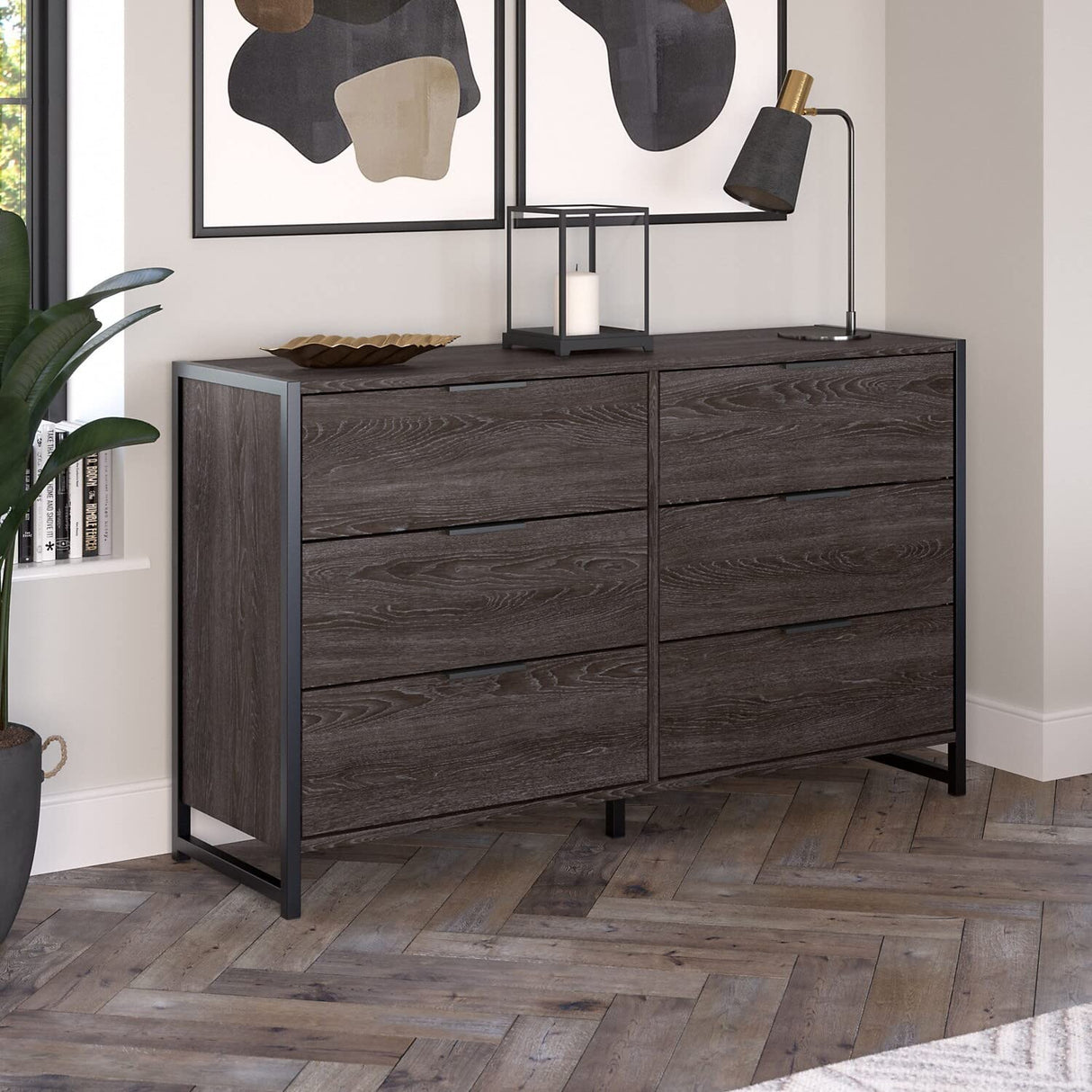 Bush Furniture Atria Bedroom 6 Drawer Dresser, Modern Hickory Bush Business Furniture