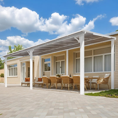 AECOJOY 20' x 10' White Outdoo Gazebo for Patio, Large Wall-Mounted Pergolas and Gazebos Clearance Hard Top 10x20 Lean to Metal Gazebo Shelter Patio Roof, Heavy Duty Awnings for Patio, Decks