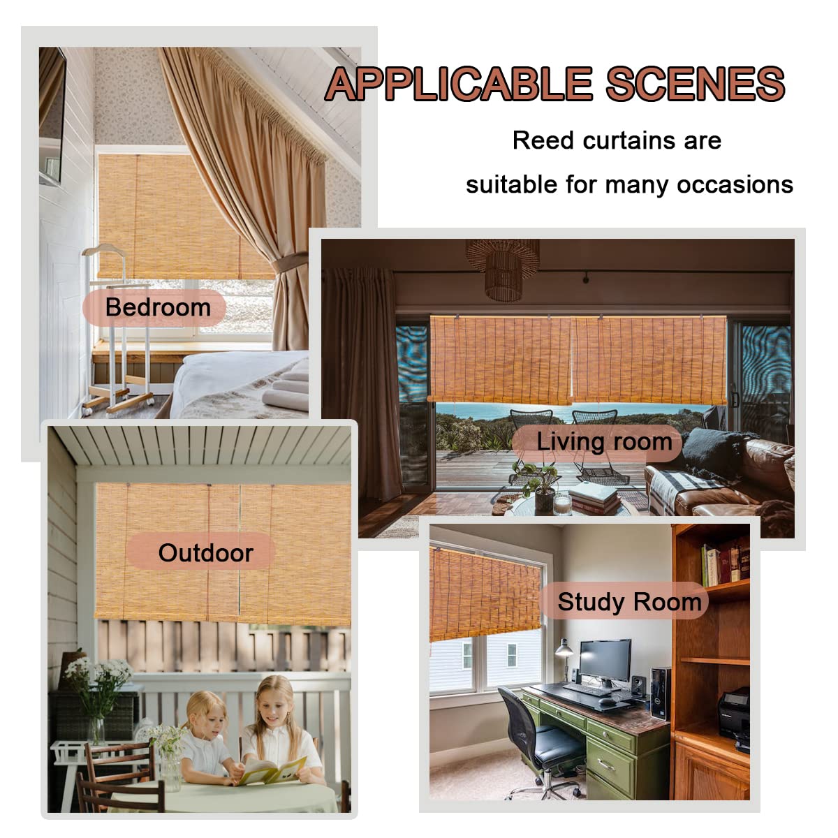 Outdoor Bamboo Roller Shades for Patio Roll Up Shade Waterproof Reed Roller Blinds Shade with Lift,Porch Privacy Translucent Roller Blinds,Waterproof Anti-UV Breathable Reed Curtains,Easy to Install Yhzeokm