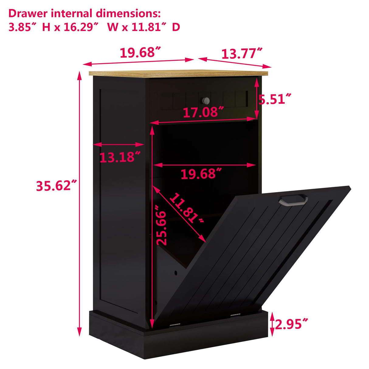 Bocarali Tilt Out Trash Cabinet, 10 Gallon Freestanding Wooden Kitchen Trash Recycling Sorter Cabinet with 2 Drawer, Tilt Out Trash Can Bin Garbage Laundry Cabinet for Living Room, Black Bocarali