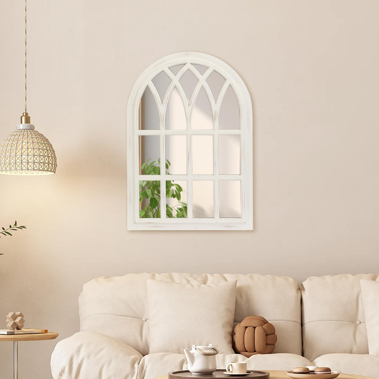 Runglecho Farmhouse Window Pane Mirror, Large Decorative White Wall Mirror for Living Room Kitchen Entryway, 24 L x 34,White Runglecho