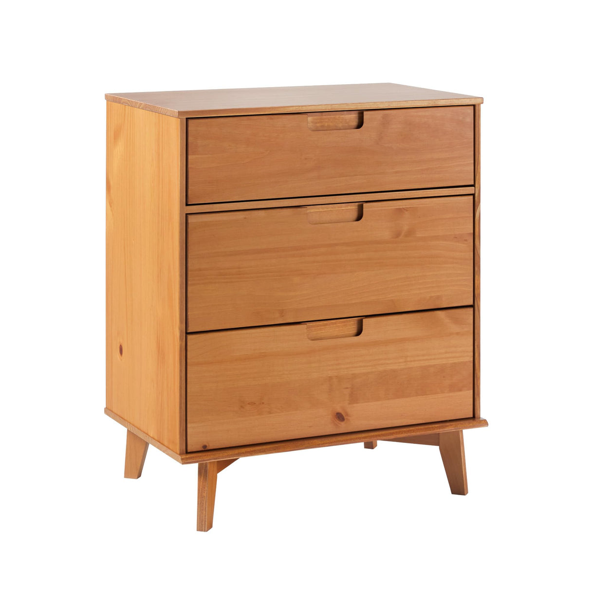 Walker Edison Sloane 3-Drawer Groove Handle Solid Pine Wood Dresser, 36 Inch, Caramel Walker Edison