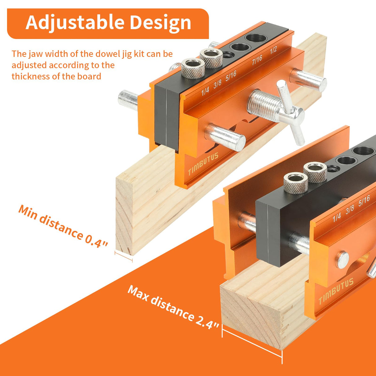 Self Centering Doweling Jig Kit - Adjustable Width Dowel Jig Kit for Straight Holes, Biscuit Joiner Set, 6 Bushings, 3 Size Drill Bits - Woodworking Precision Tool TIMBUTUS