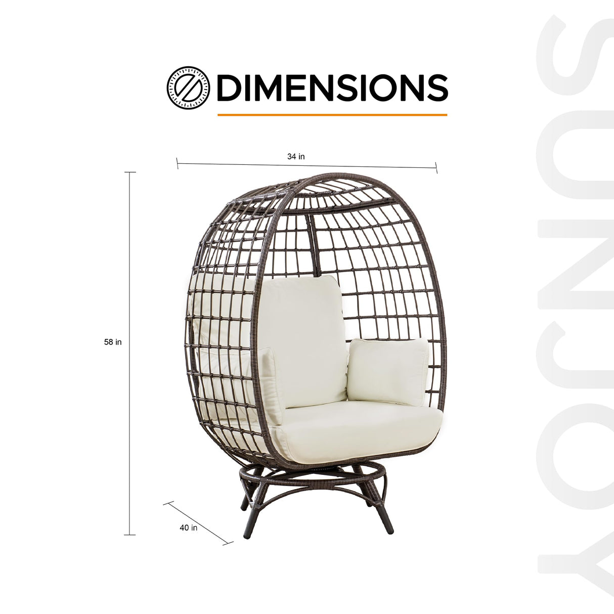 Sunjoy Cuddle Wicker Swivel Lounge, Oversized Indoor Outdoor Egg Chair with 4 Cushions for Patio, Backyard, Living Room, Brown Sunjoy