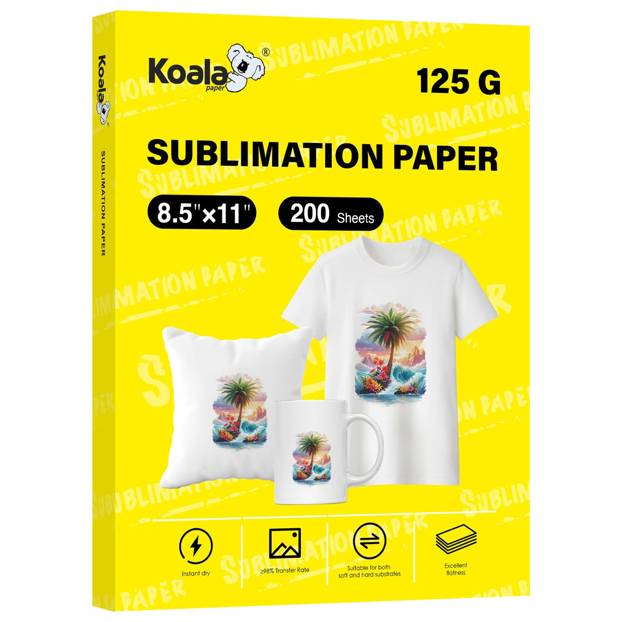 Koala Sublimation Paper 8.5x11 inches 200 Sheets Easy to DIY T-shirts, Tumblers, Mugs Only Compatible with Inkjet Sublimation Printer Sublimation ink 125g KOALA PAPER