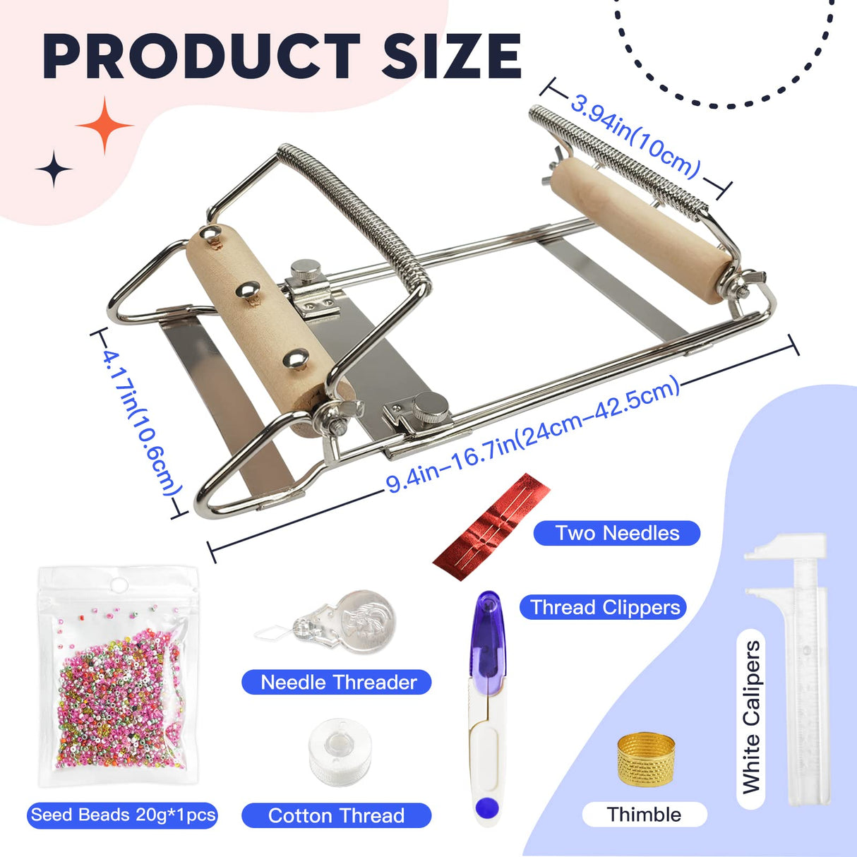 INDIVSHOW Adjustable Bead Loom,Seed Bead Loom Kit Includes Thread,Beading Needles, 8000 Grains Czech Beads,Calipers, Thimble,Yarn Scissors for Adults Kit,Bracelet Making Kit INDIVSHOW