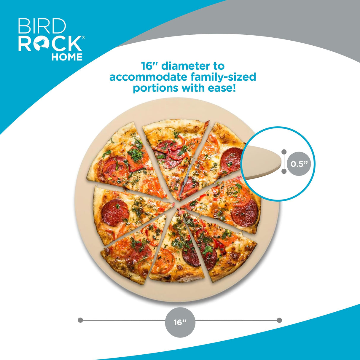 BIRDROCK HOME Pizza Stone for Oven and Grill | 16" Cordierite Baking Stone for Cooking, Bread, Pie, BBQ | Indoor - Outdoor | Grill, Smoker, Toaster Use | Ceramic Sheet for Crispy Crust (Round) BIRDROCK HOME
