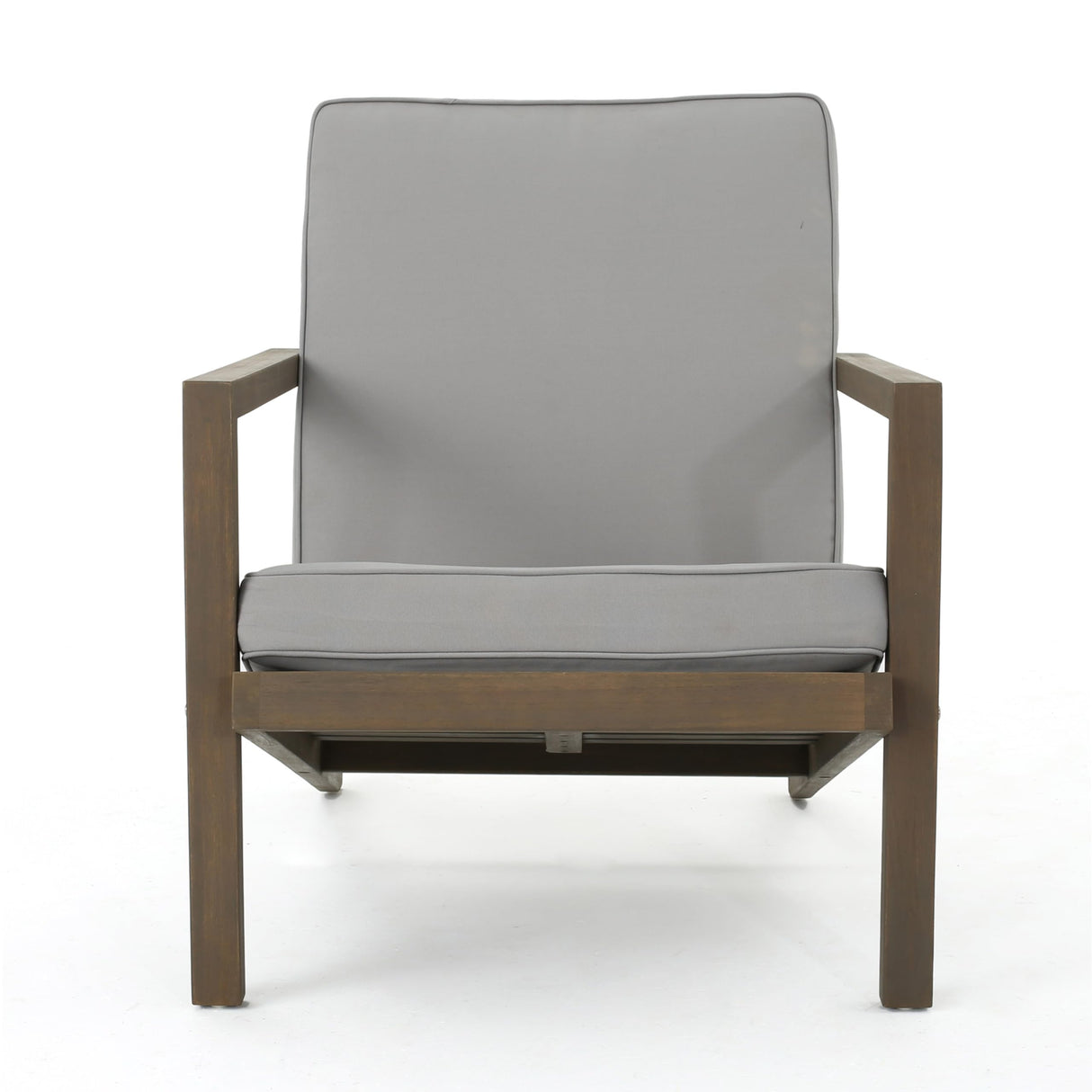 Christopher Knight Home Leah Outdoor Acacia Wood Chat Set with Water Resistant Cushions, 3-Pcs Set, Grey Finish / Grey Christopher Knight Home