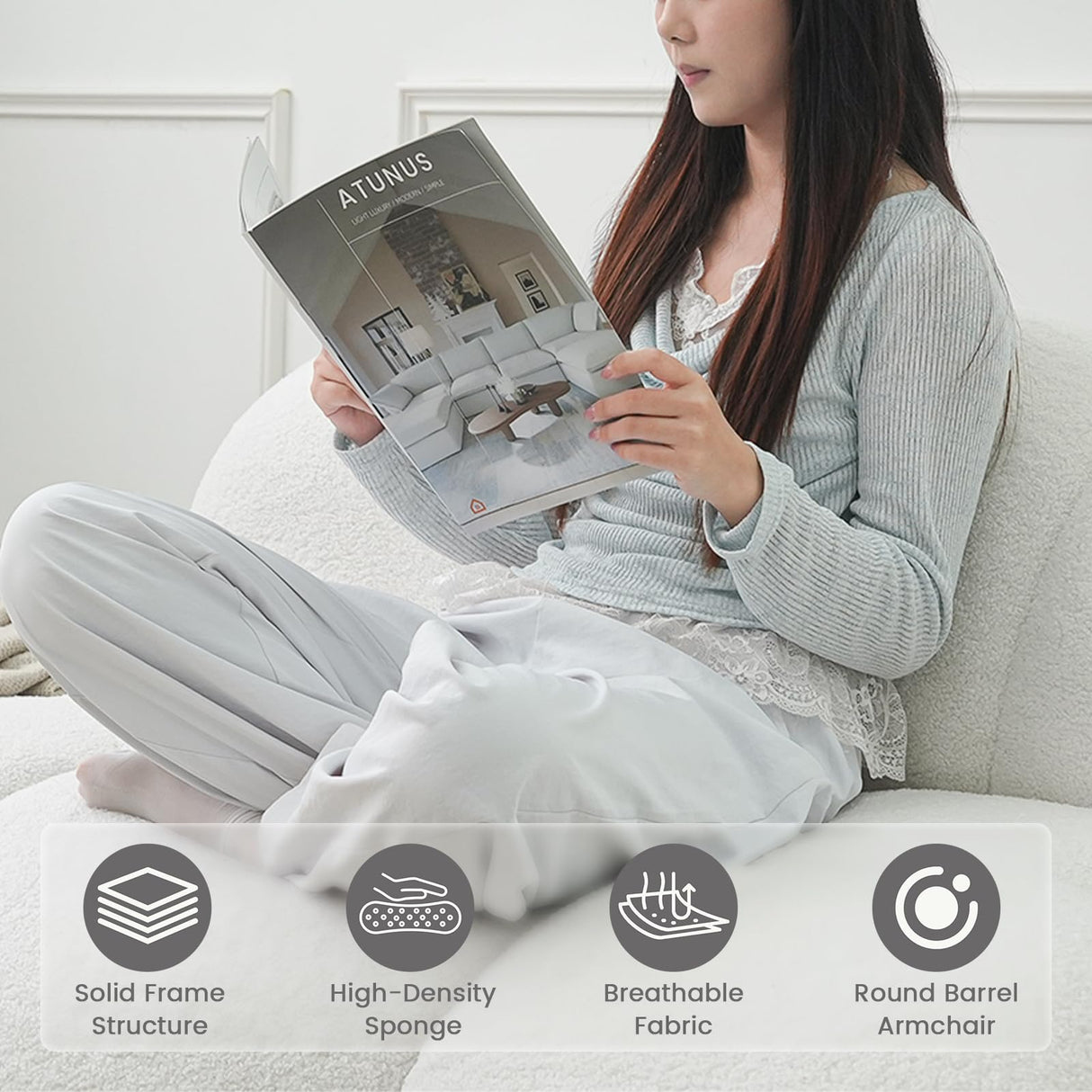 WJShome 90" Modern Curved Couch Cloud Shaped Sofa for Living Room,Lazy Floor Couch, Boucle LoveSofa, Cozy Leisure Boneless Chaise Lounge, Apartment-No Assembly Required(White) WJShome