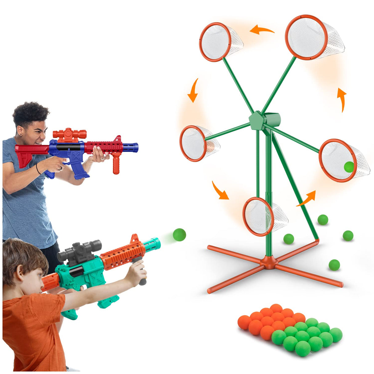 Shooting Games Toys for Age 5 6 7 8 9 10+ Year Old Boys, Kids Toy Sports & Outdoor Game with Moving Shooting Target & 2 Popper Air Toy Guns & 24 Foam Balls, Gifts for Boys and Girls Marlrin