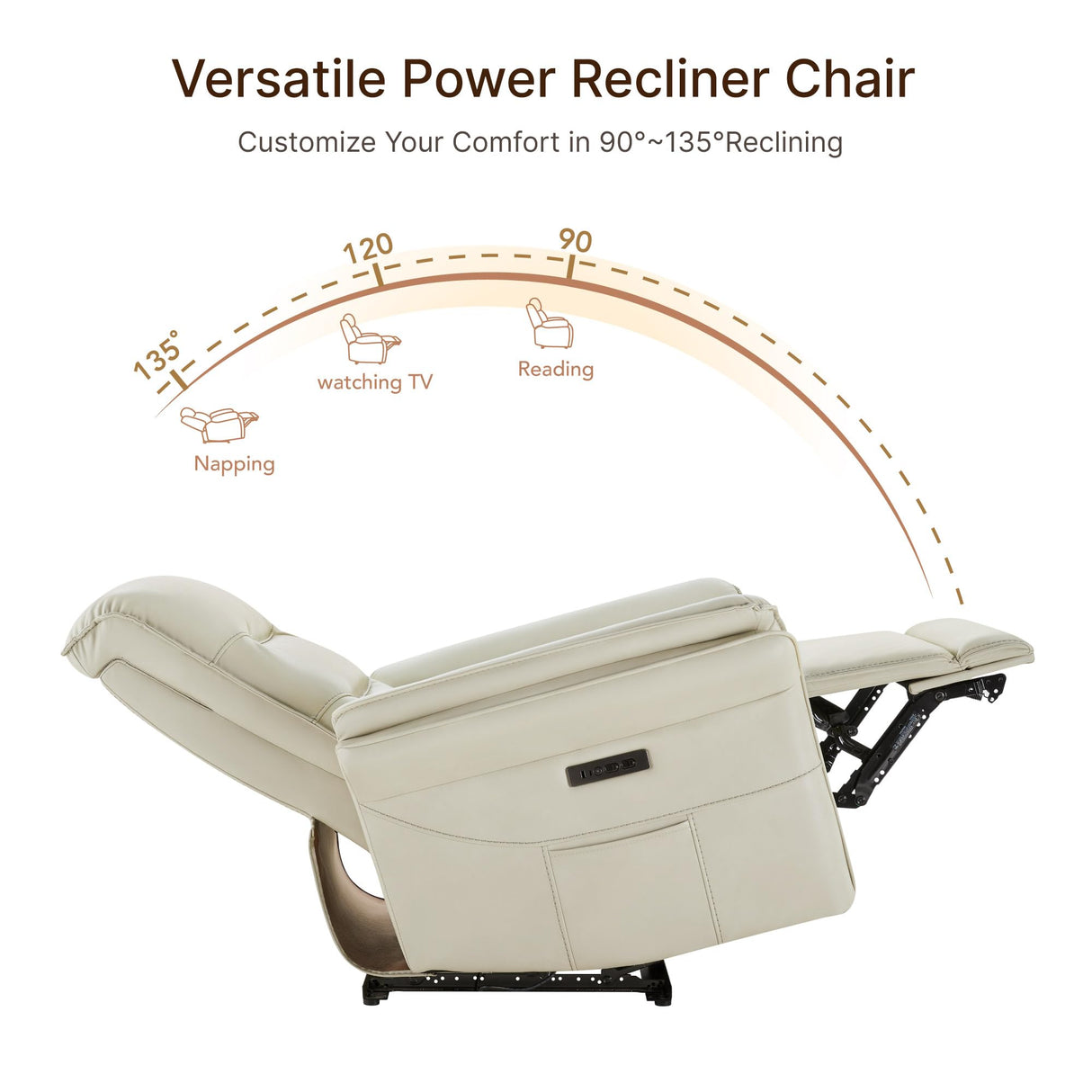 KISLOT Power Recliner Chair with Adjustable Headrest and Footrest, Leather Reclining Chair with USB/Type-C Charging, Modern Electric Recliner for Adults Living Room Bedroom KISLOT