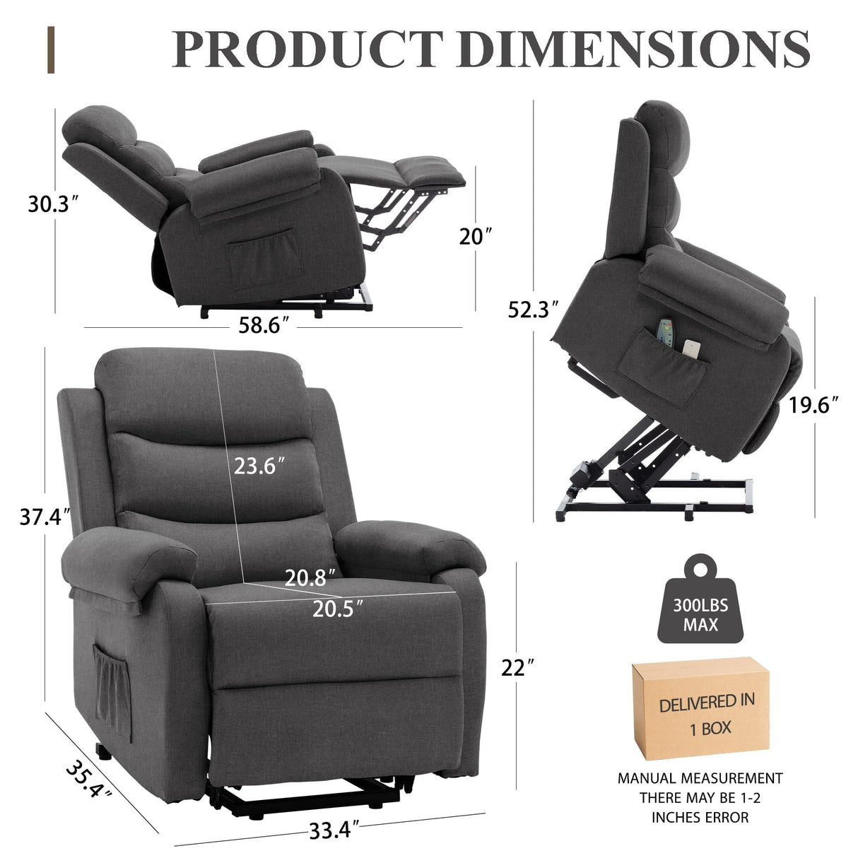 Korser Power Lift Recliner Chair for Elderly, Electric Lift Chair for Adults, Small Recliner with Side Pockets for Living Room Reading Room, Recliner Saves Your Favorite Position, Darkgrey Korser