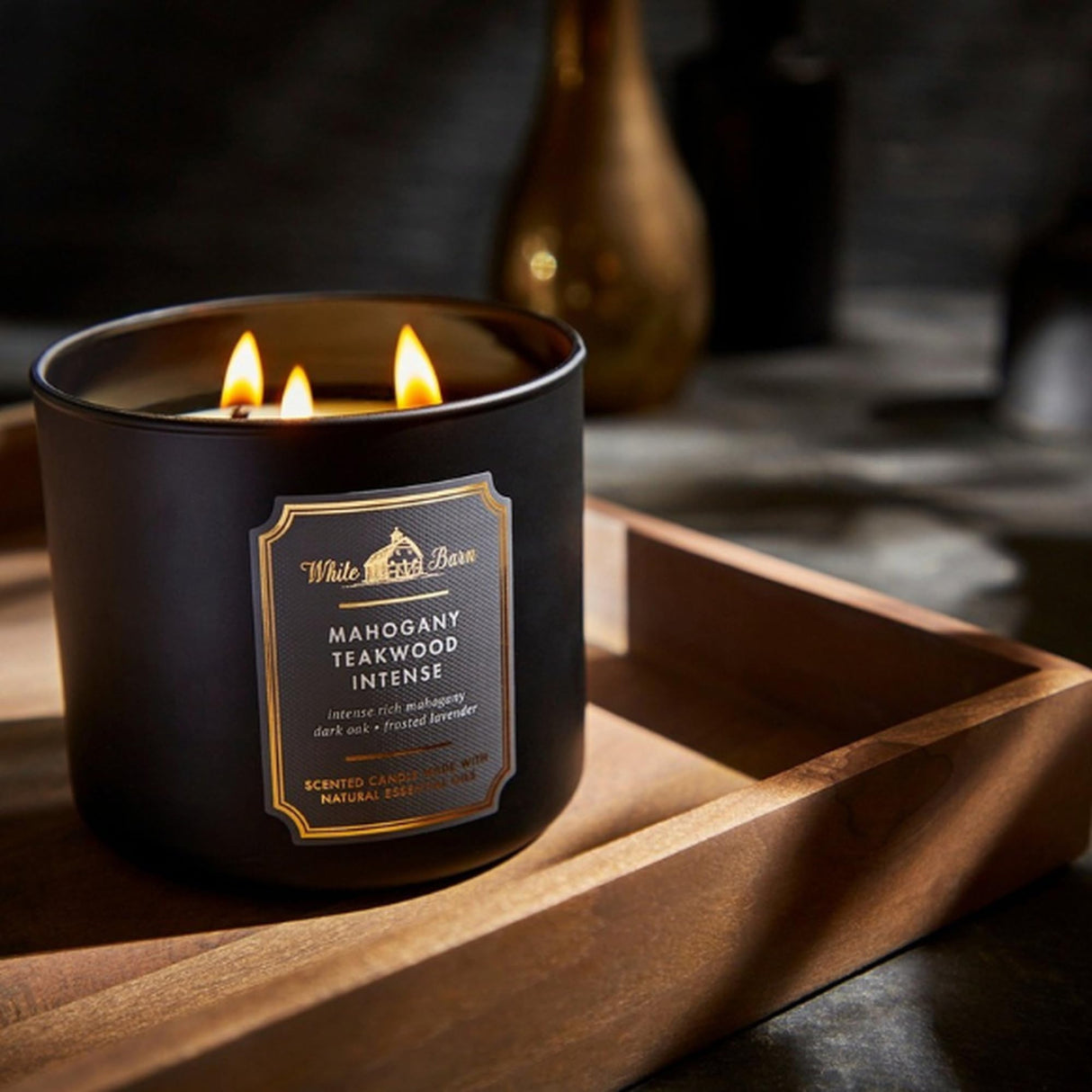 Bath & Body Works White Barn 3-Wick Candle in Mahogany Teakwood High Intensity, Scented Bath & Body Works
