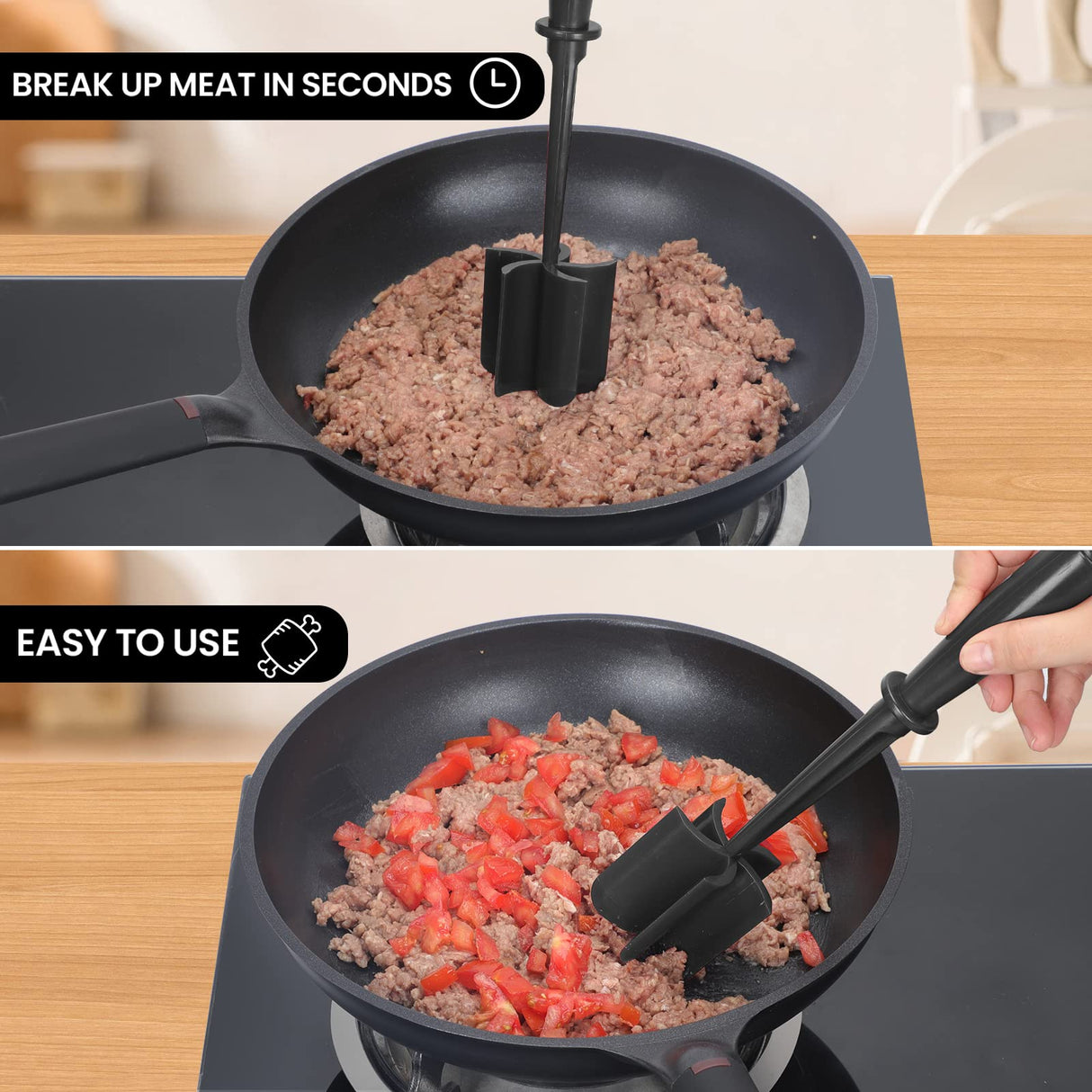 CUNSENR Premium Meat Chopper for Ground Beef - Heat Resistant Meat Masher - Kitchen Tools & Gadgets - Durable Ground Beef Smasher - Non Stick Hamburger Chopper - Cook Ground Meat with Ease(Black) CUNSENR