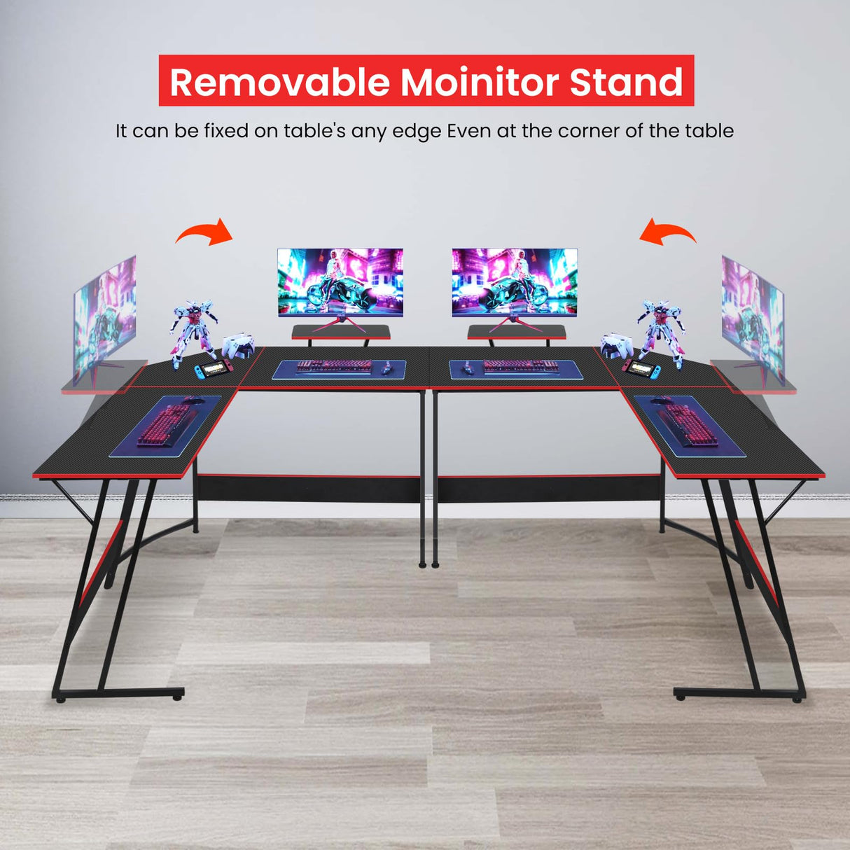 Pazidom L Shaped Gaming Desk, 50 inch Corner Desk, Office Computer Desk with Large Monitor Stand for Home Office Sturdy Writing Workstation, Easy to Assemble, Black Pazidom