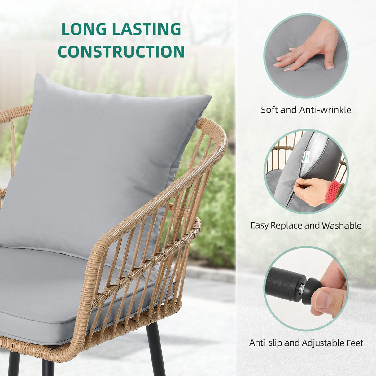 YITAHOME 4 Pieces Patio Furniture Set, Wicker Balcony Bistro Set, Outdoor All-Weather Rattan Conversation Set with Loveseat Chairs Table Soft Cushions for Backyard, Pool, Deck, Garden - Grey YITAHOME