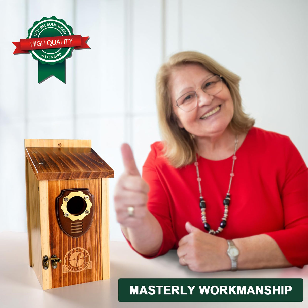 SISTERBIRD Bird Houses for Outside, Premium Wooden Bluebird Houses for Outside, Assembly Birdhouses for Outdoors, Weatherproof Bird House, Bluebird Finch Swallow Wren Chickadee SISTERBIRD