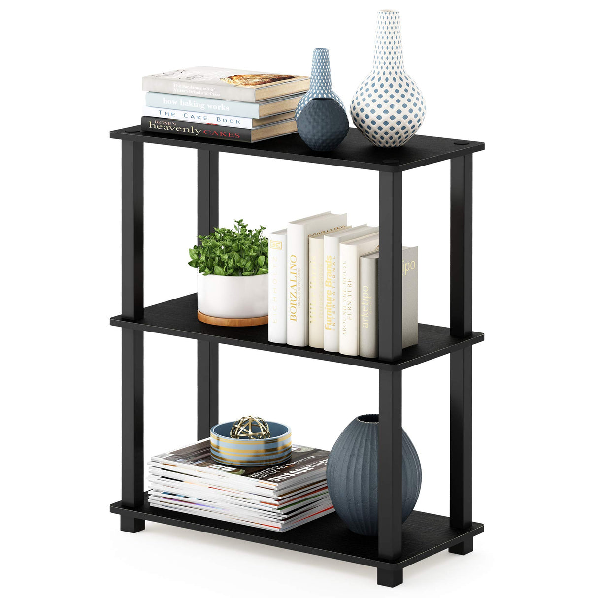 Furinno Turn-S-Tube 3-Tier Compact Multipurpose Shelf Display Rack with Square Tube, Americano/Black Furinno